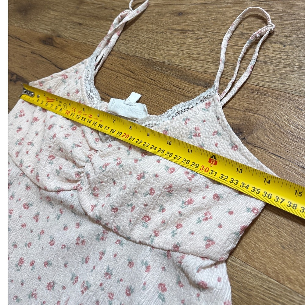 Pink Rose Floral Babydoll Cami Top Pink Cream Lace Trim Lettuce Edge Womens M - Picture 4 of 7